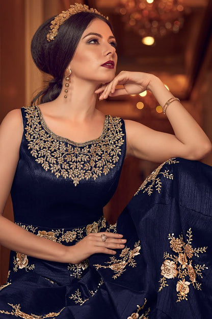 Blue With Detailed Bunch Embroidered Party Wear Anarkali Suit