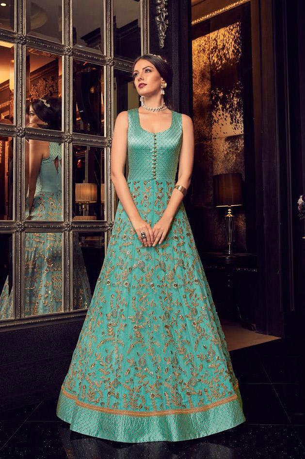 Blue In Dual Tone Traditional Embroidered Party wear Anarkali Suit