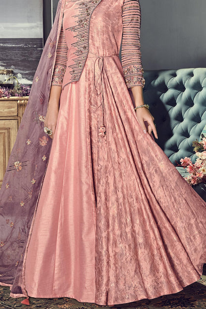 Blue & French Terry stars Ruddy Pink Silk Anarkali Suit