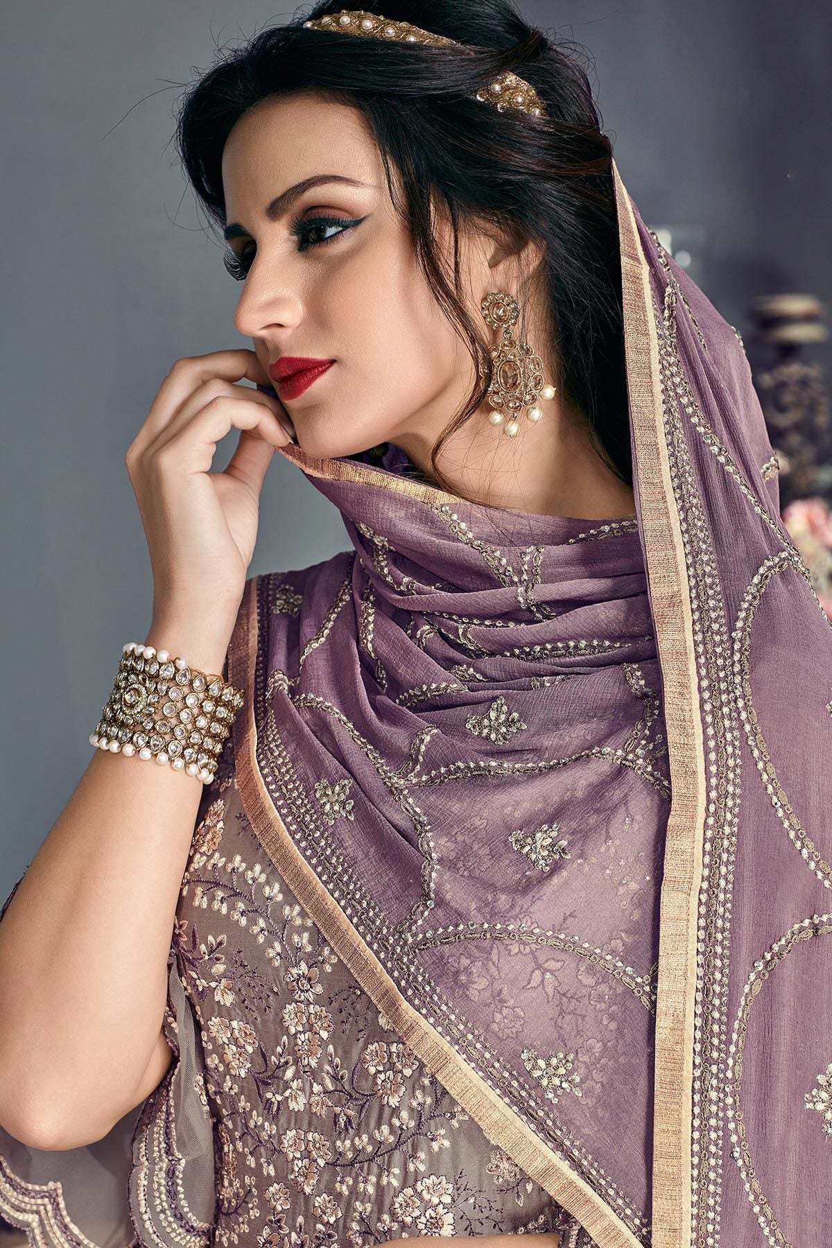 Faint Mauve Tussar Silk Party Wear Anarkali suit