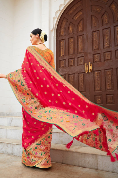 Strawberry Pink and Coral Pink Designer Silk Saree