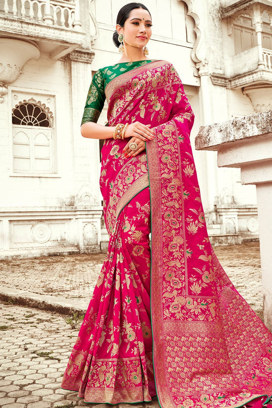 Magenta and Green Designer Silk Saree