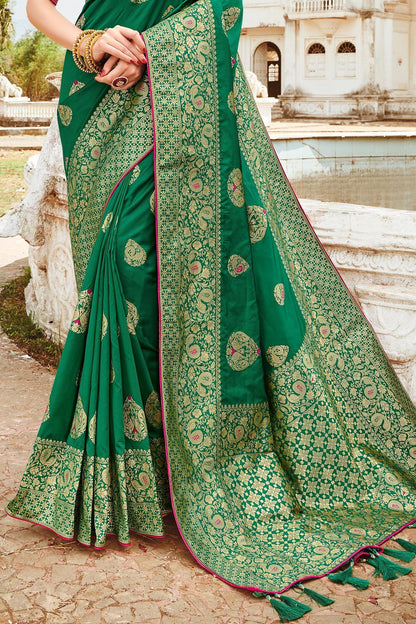 Green and Magenta Designer Silk Saree