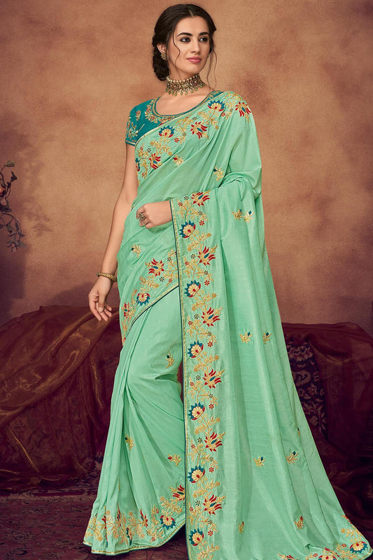 Teal and Ocean Blue Designer Saree