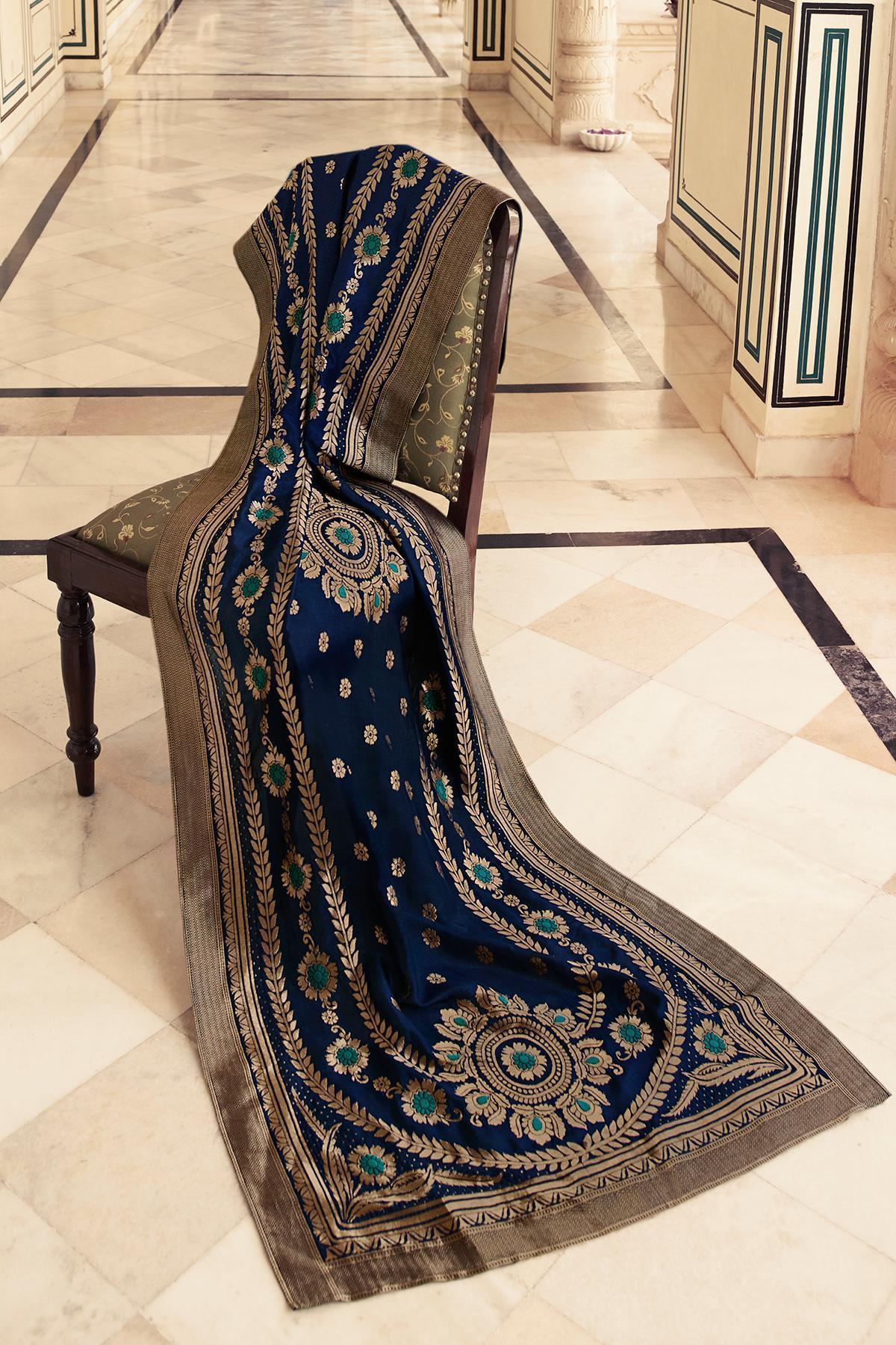 Teal Designer Embroidered Straight Suit