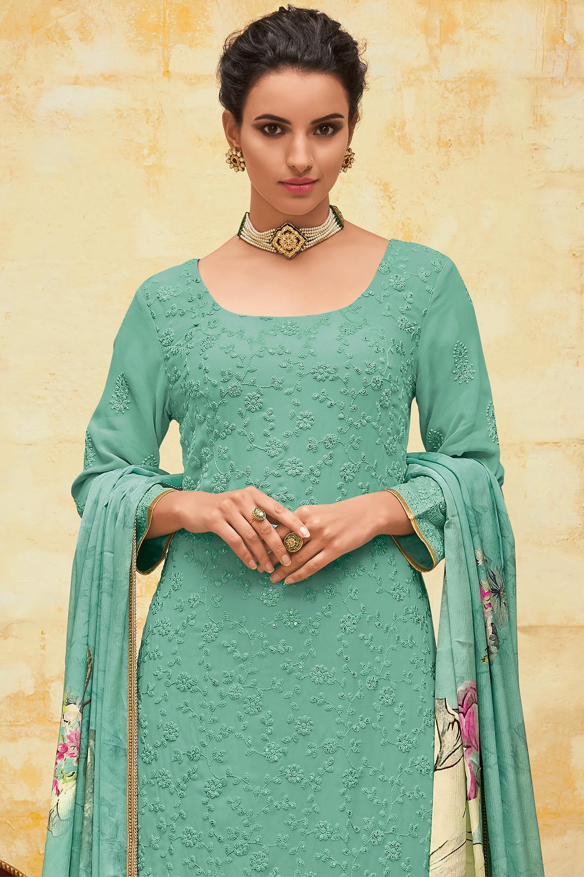 Teal Designer Georgette Palazzo Suit