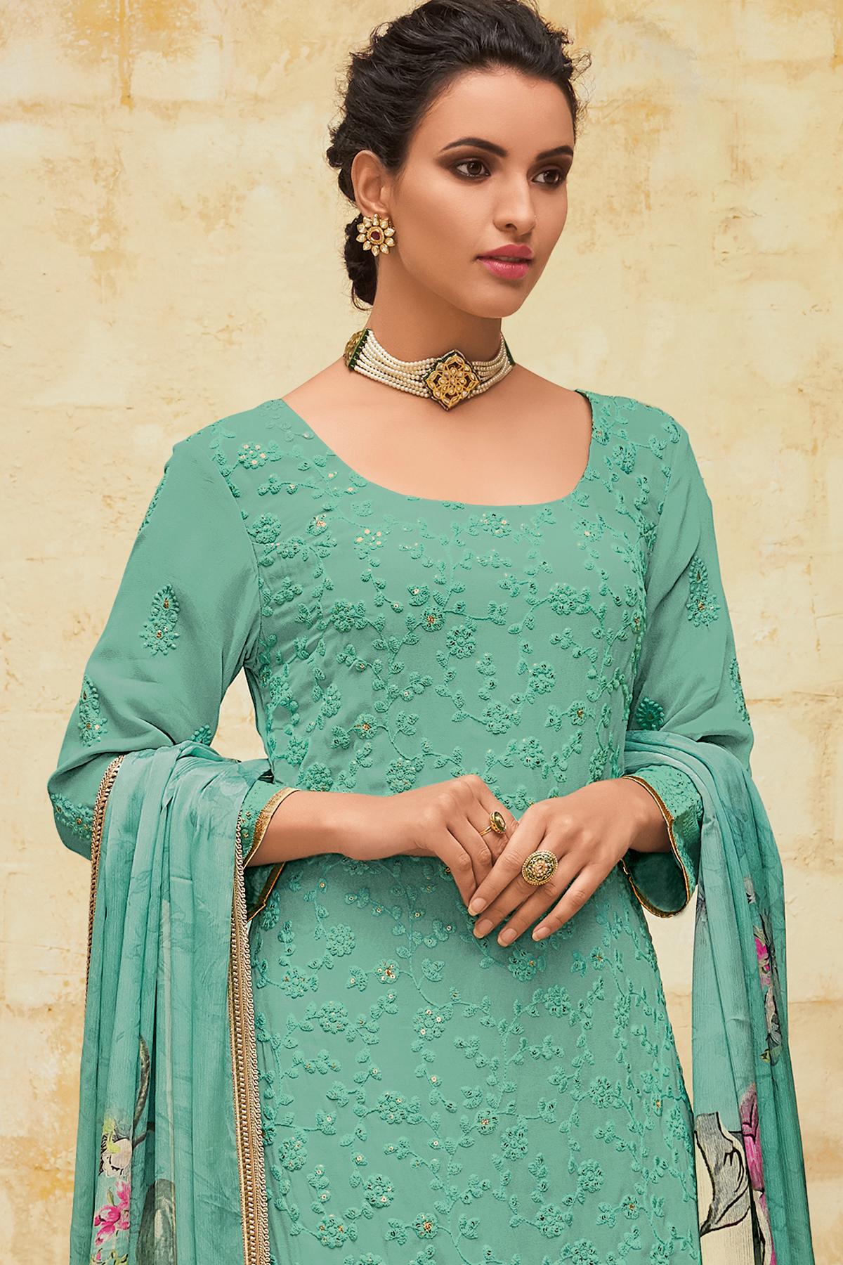 Teal Designer Georgette Palazzo Suit