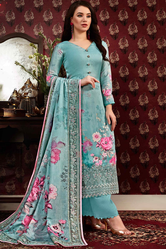 Teal Printed Casual Straight Cut Suit