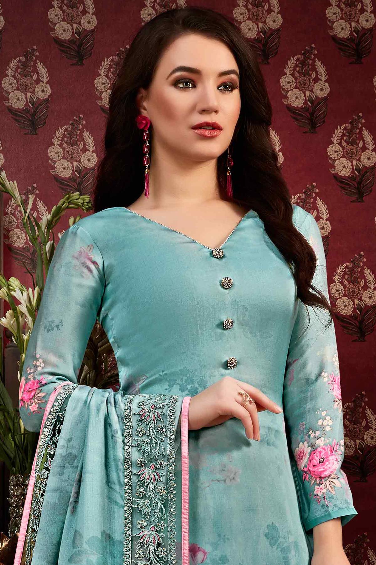 Teal Printed Casual Straight Cut Suit