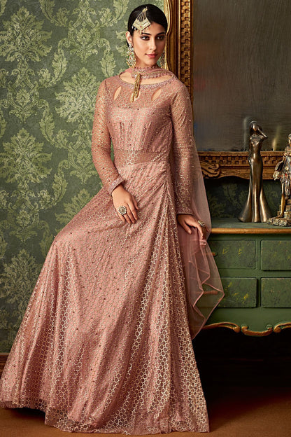 Teal Rose Embroidered Party Wear Anarkali Suit