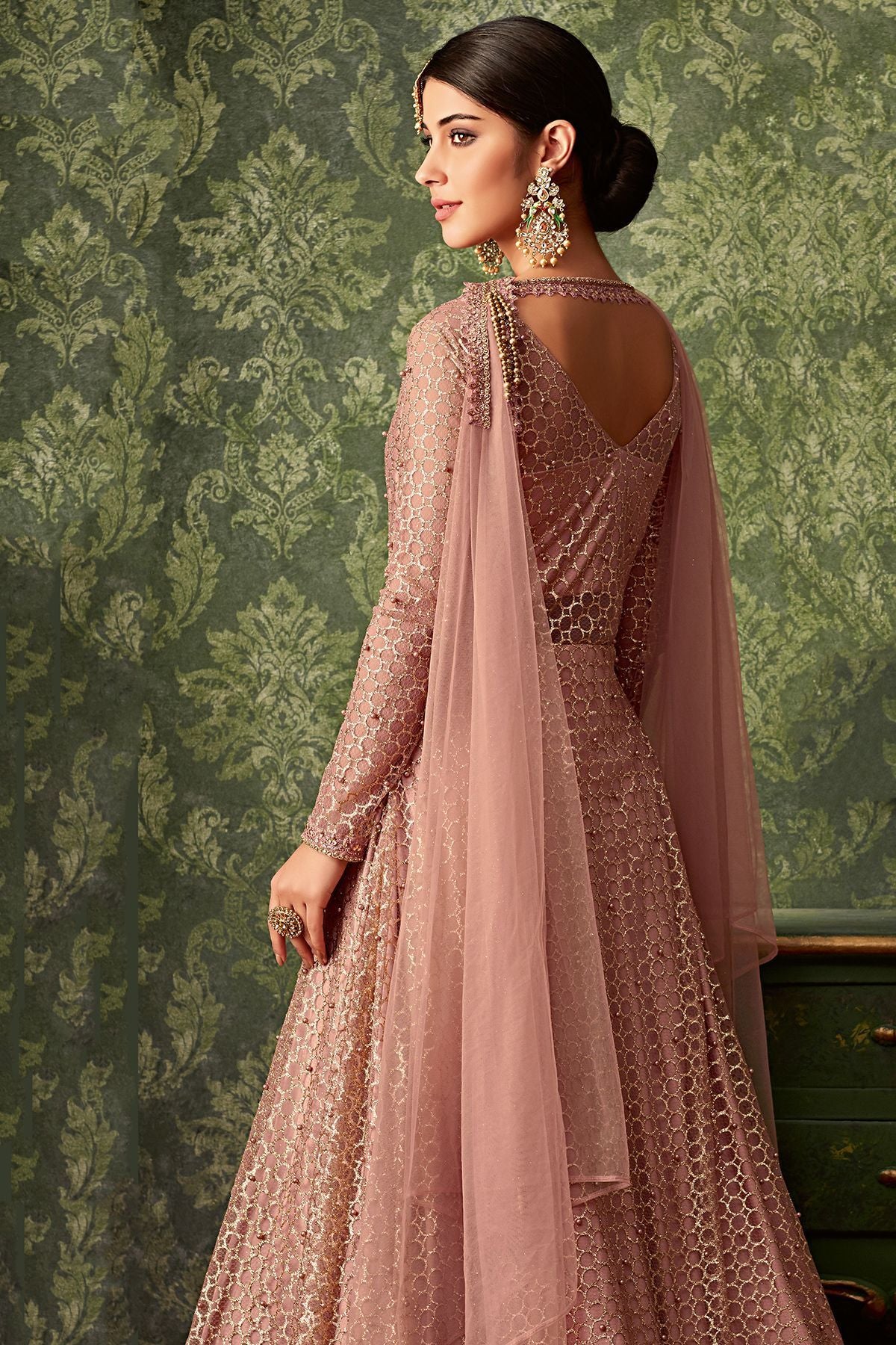 Teal Rose Embroidered Party Wear Anarkali Suit