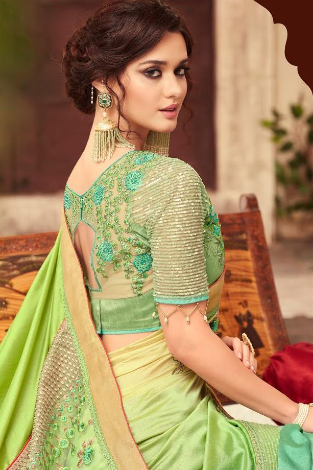 Green Party Wear Embellished Saree
