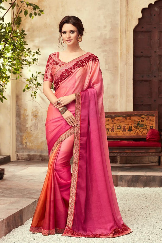 Pink Party Wear Embellished Saree