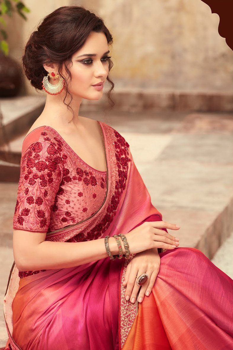 Pink Party Wear Embellished Saree