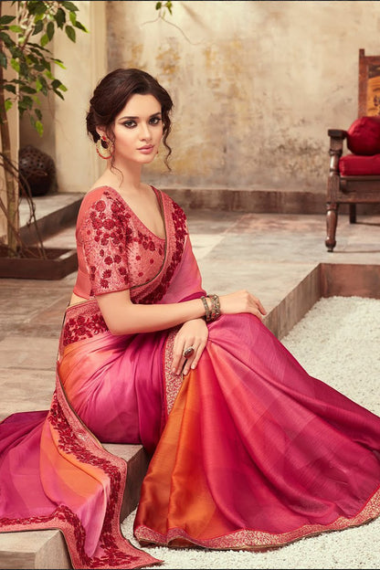 Pink Party Wear Embellished Saree