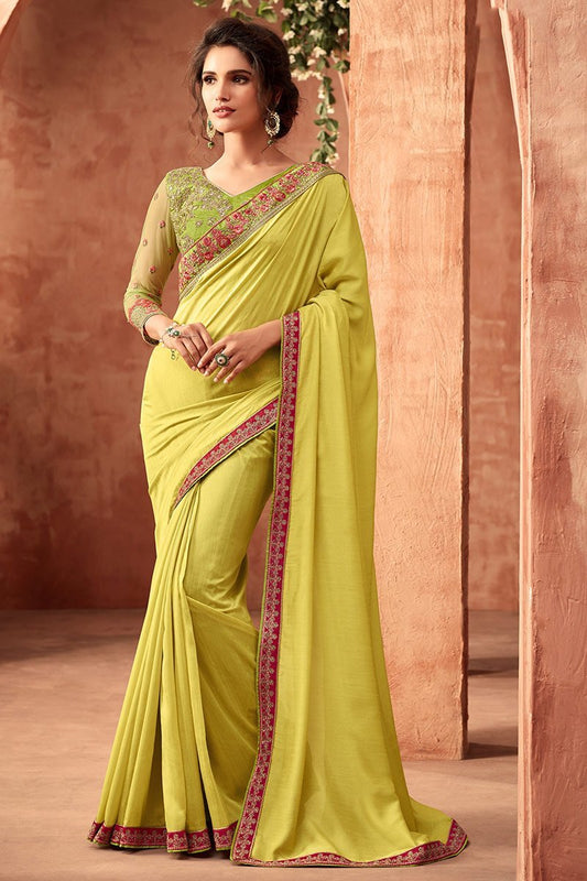 Lime-Green Monarch Saree with Heavy Blouse
