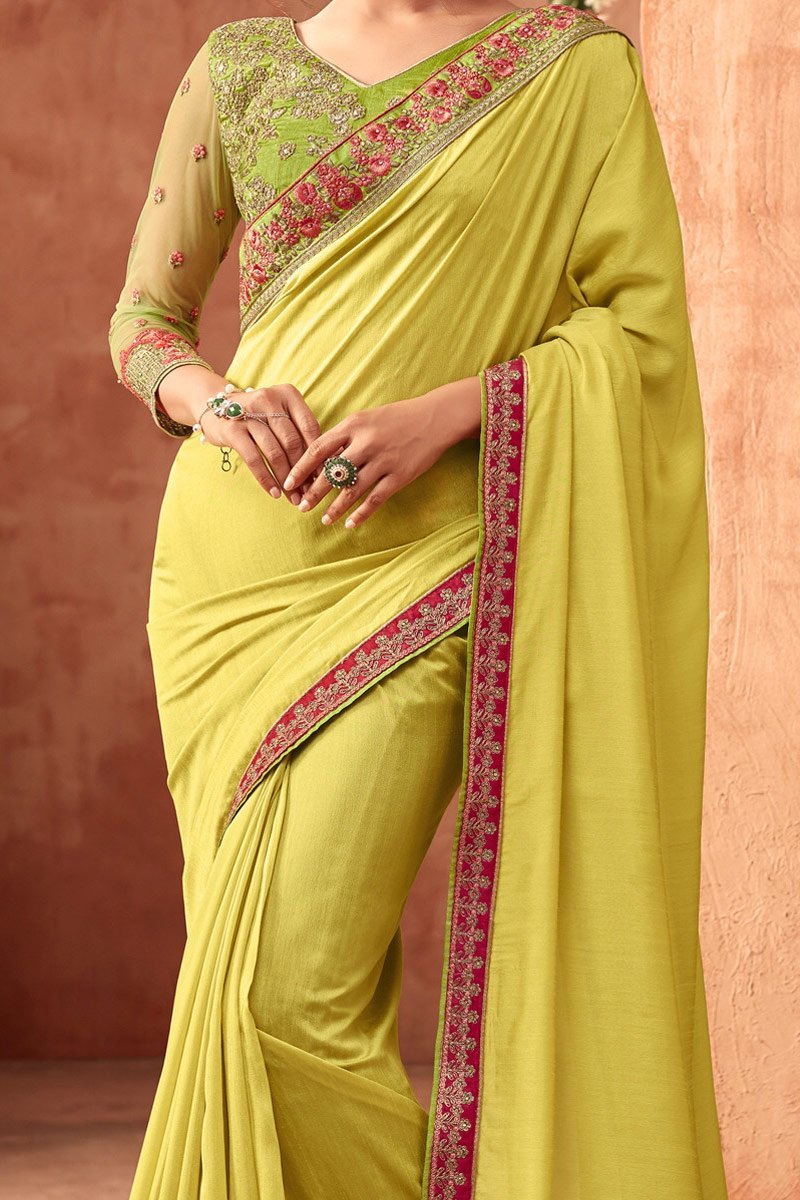 Lime-Green Monarch Saree with Heavy Blouse