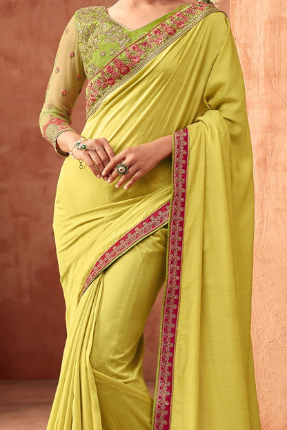 Lime-Green Monarch Saree with Heavy Blouse