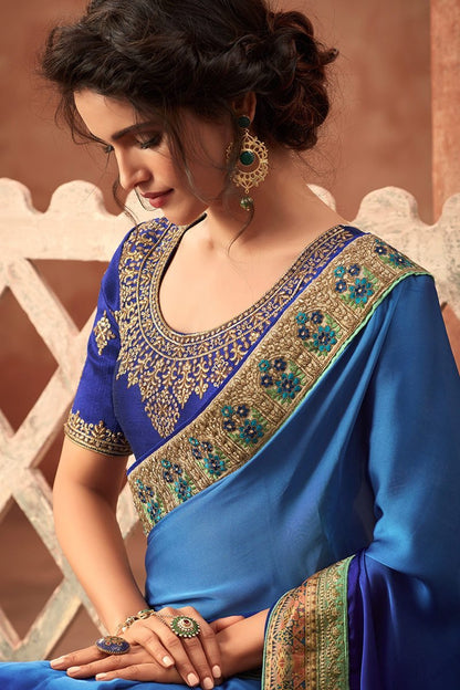 Azure-Blue Sunshine silk Saree with Blouse