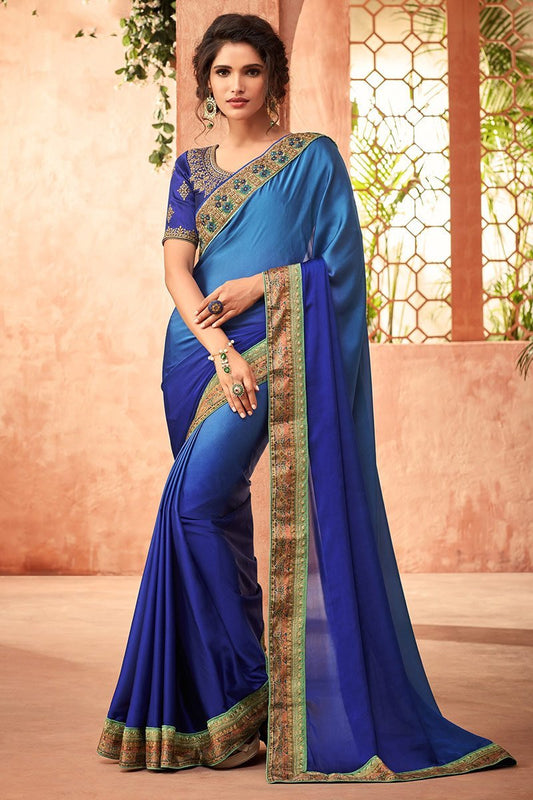Azure-Blue Sunshine silk Saree with Blouse