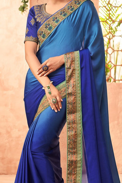 Azure-Blue Sunshine silk Saree with Blouse