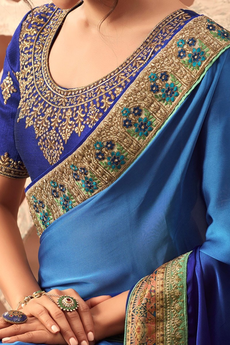 Azure-Blue Sunshine silk Saree with Blouse