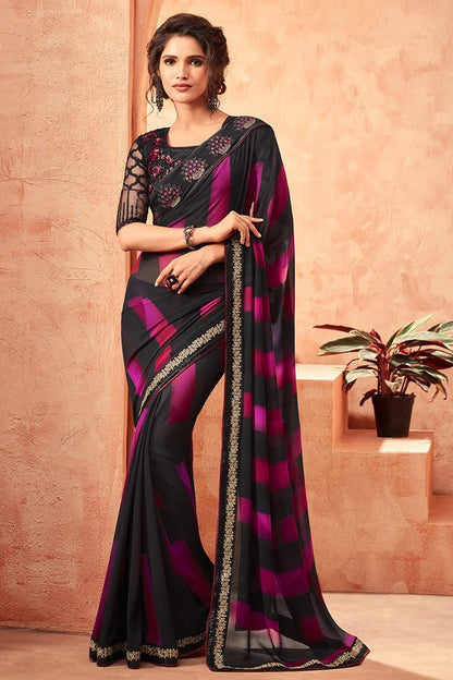 Dual Tone Milano Georgette Saree With Midnight-Black Blouse