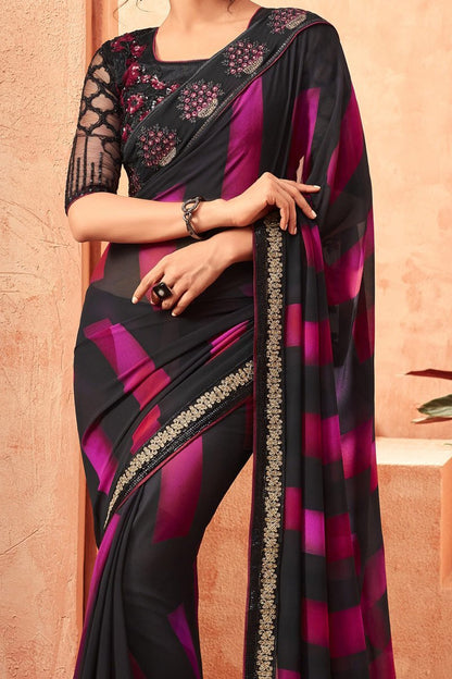 Dual Tone Milano Georgette Saree With Midnight-Black Blouse