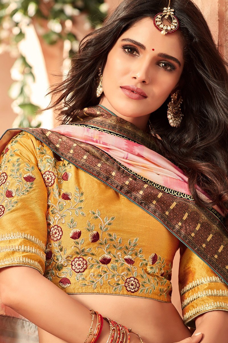 Daisy-White German Silk Georgette with Amber-Orange Blouse