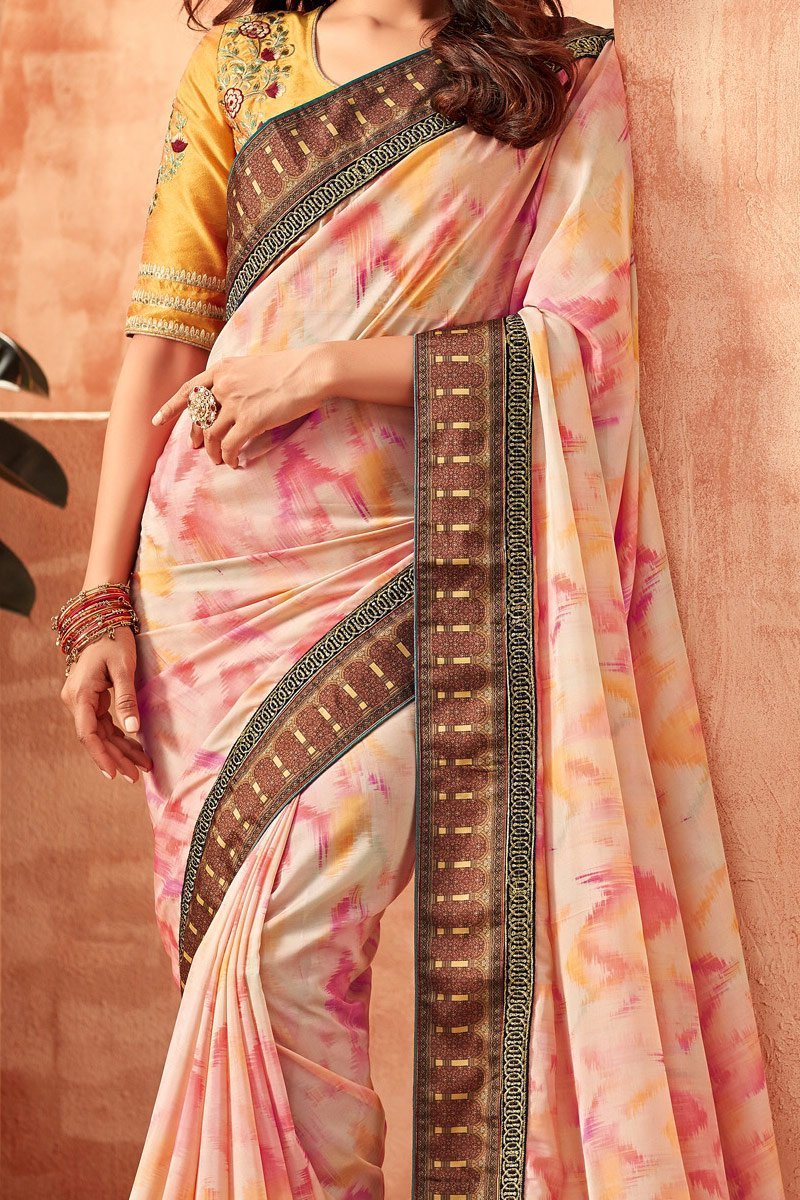 Daisy-White German Silk Georgette with Amber-Orange Blouse