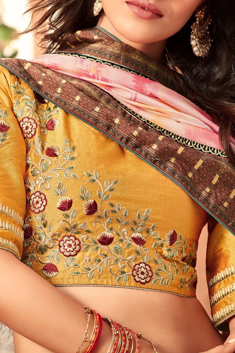 Daisy-White German Silk Georgette with Amber-Orange Blouse