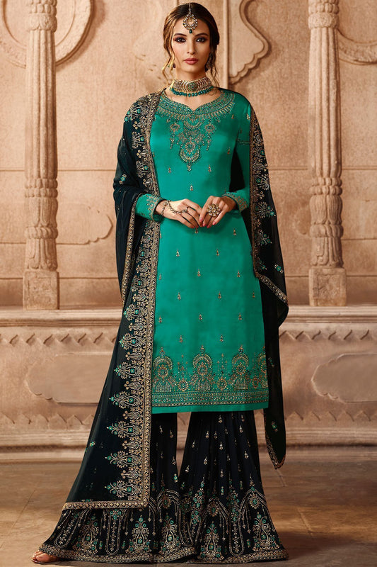 Tiffany Blue and Prussian Blue Georgette Palazzo Suit