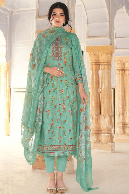 Tiffany Blue Cotton casual Wear Straight Suit