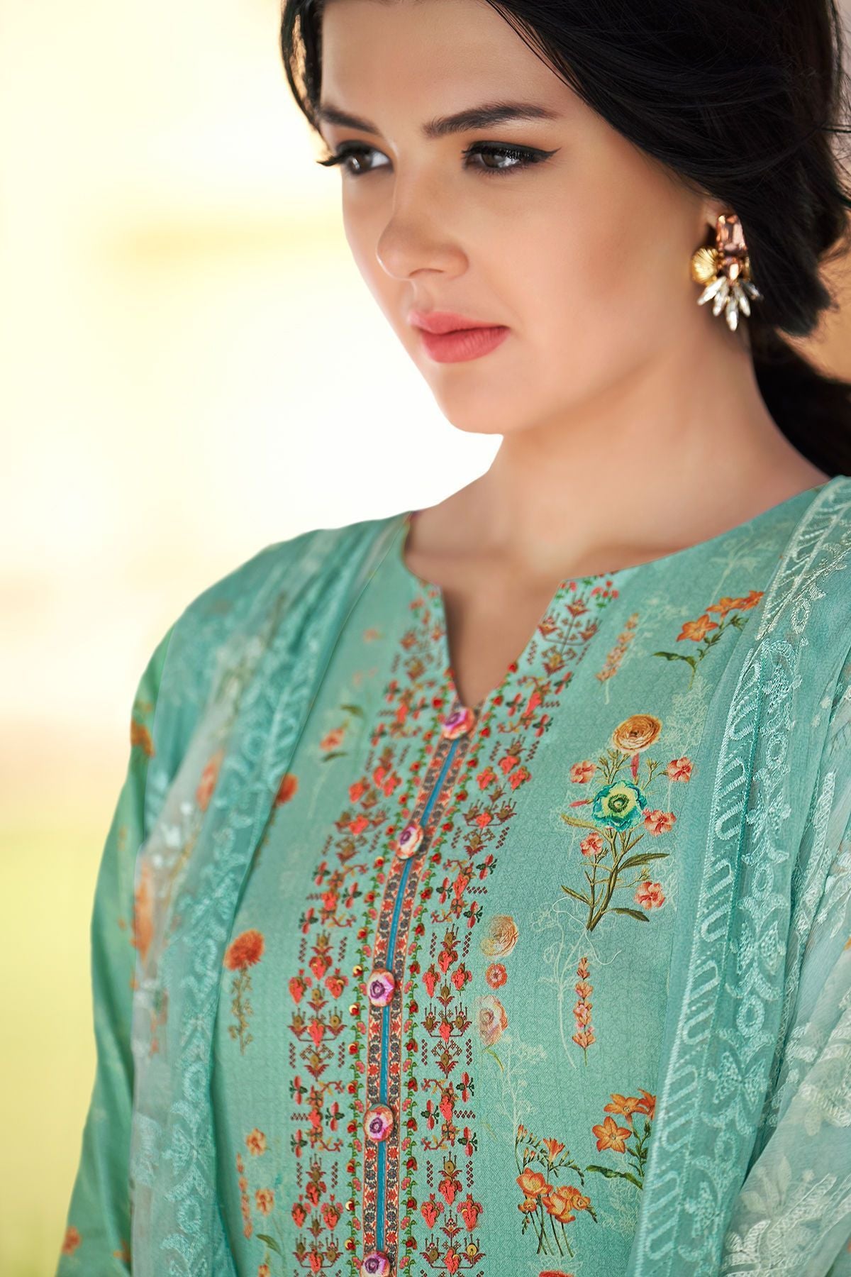 Tiffany Blue Cotton casual Wear Straight Suit