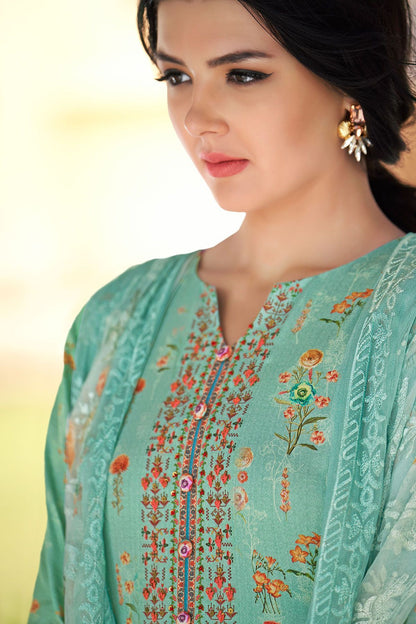 Tiffany Blue Cotton casual Wear Straight Suit