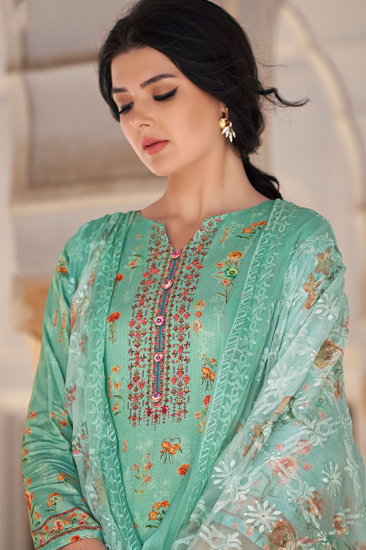 Tiffany Blue Cotton casual Wear Straight Suit