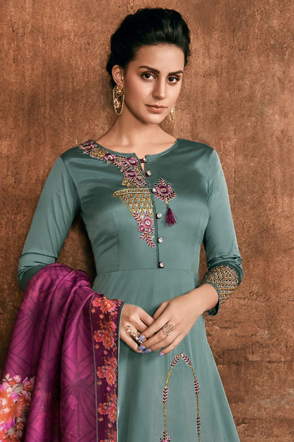 Turkish Blue Reyon Party Wear Anarkali Suit