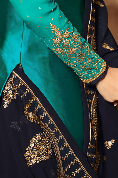 Turquoise And Blue Designer Lehenga Kurti Set