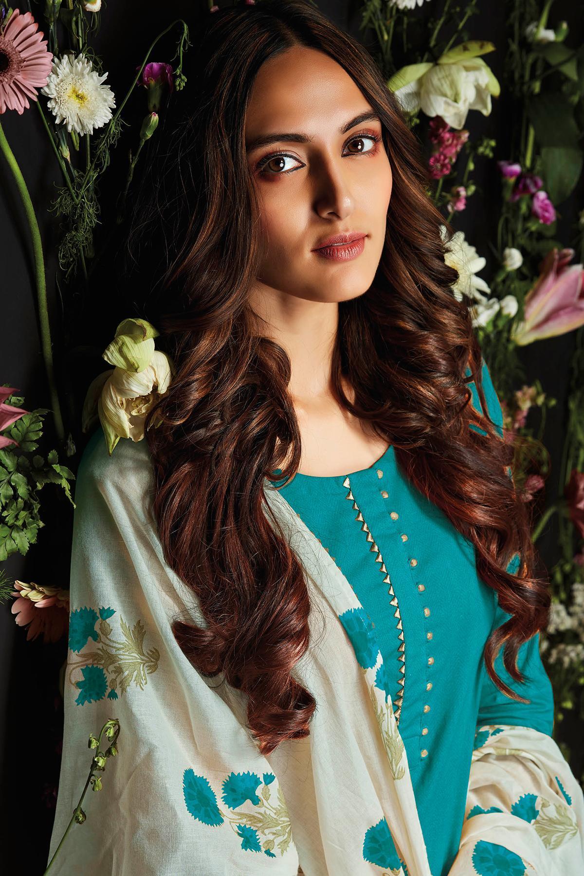 Turquoise Printed Cotton Palazzo Suit