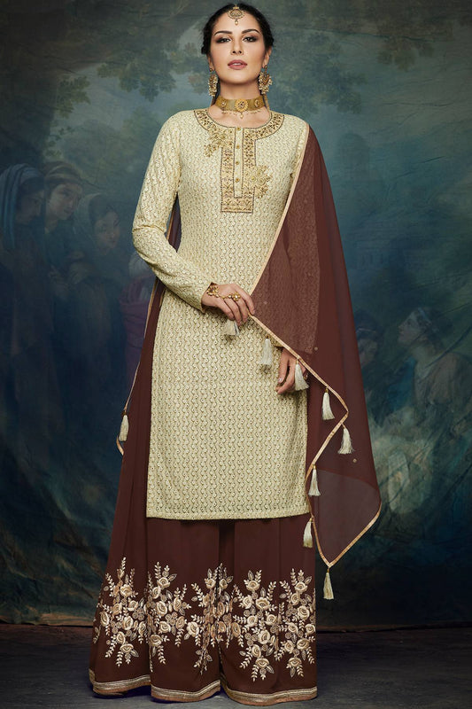 Tusser And Coffee embroidered Palazzo Suit
