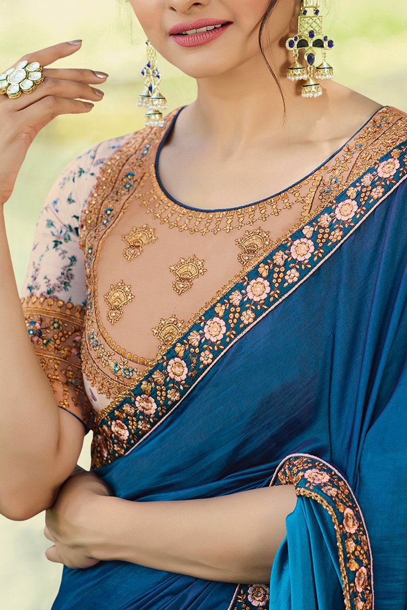 Blue Silk Saree with Heavy Blouse
