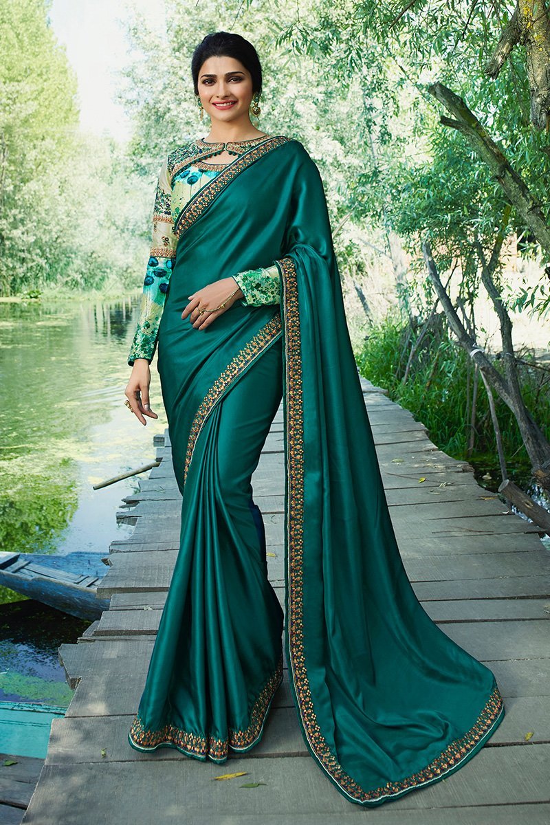 Blue Chiffon Saree with Full Sleeved Blouse