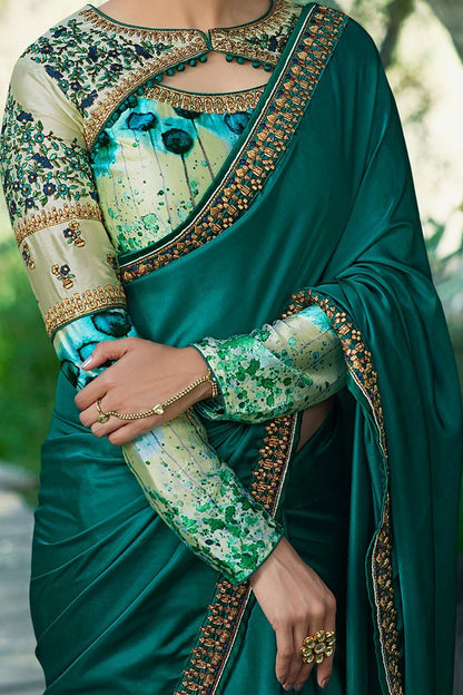 Blue Chiffon Saree with Full Sleeved Blouse