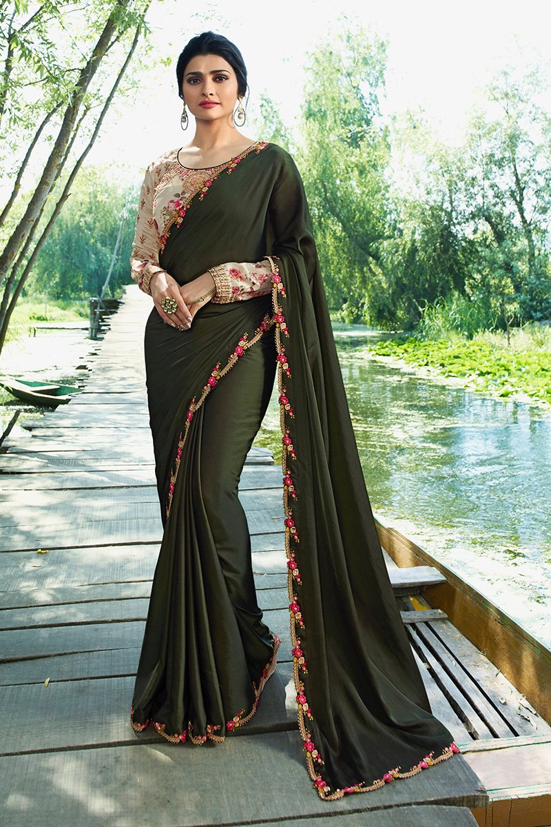Hash Brown Silk Saree  with Full Sleeved Blouse