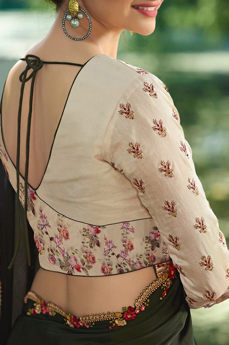 Hash Brown Silk Saree  with Full Sleeved Blouse