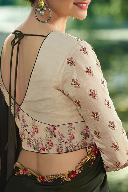 Hash Brown Silk Saree  with Full Sleeved Blouse