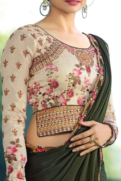 Hash Brown Silk Saree  with Full Sleeved Blouse