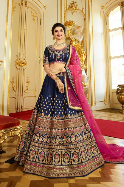 Navy-Blue sparkle silk heavy embroidered Lehenga Set