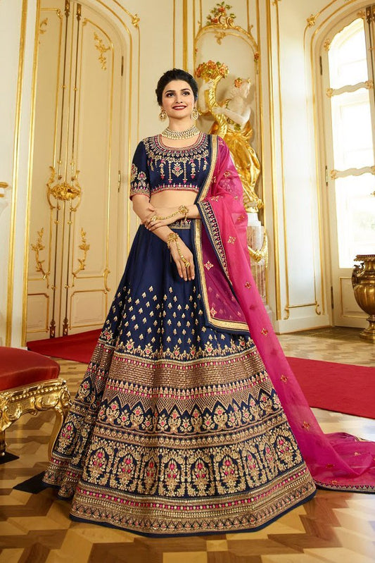 Navy-Blue sparkle silk heavy embroidered Lehenga Set
