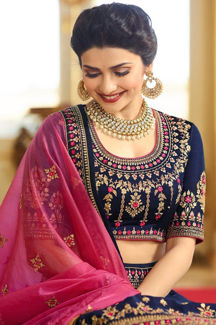 Navy-Blue sparkle silk heavy embroidered Lehenga Set